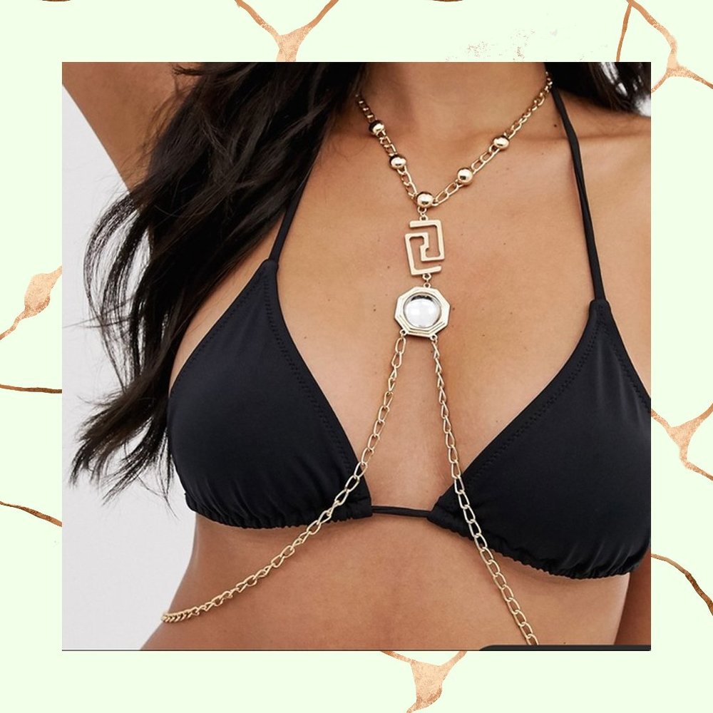 Body Chain with Geometric Pendant and Jewel